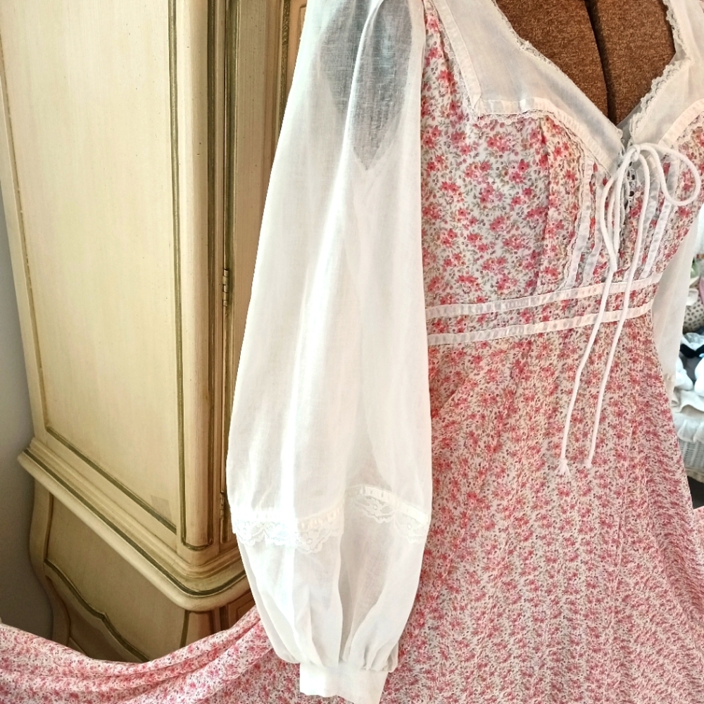 RARE 70S COTTON PINK CALICO "GUNNE SAX" PRAIRIE ! - Picture 4 of 16